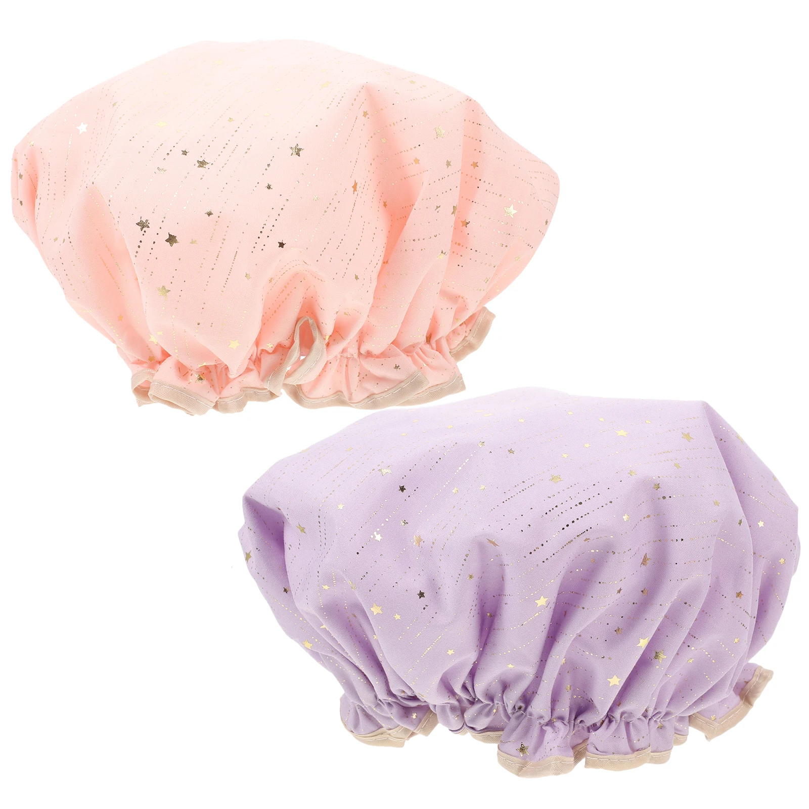 

2pcs Waterproof Shower Reusable Hair Caps For Women Bath Caps Elastic Design Printed Shower Hats Long Hair Fit Durable