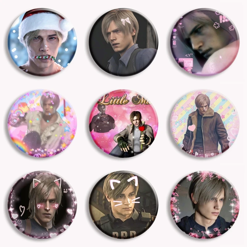 

Pink Bow Leon Kennedy Star Button Pin Evil Game Cute Leon Brooch Badge Bag Decor Fans Gamer Collect Gift