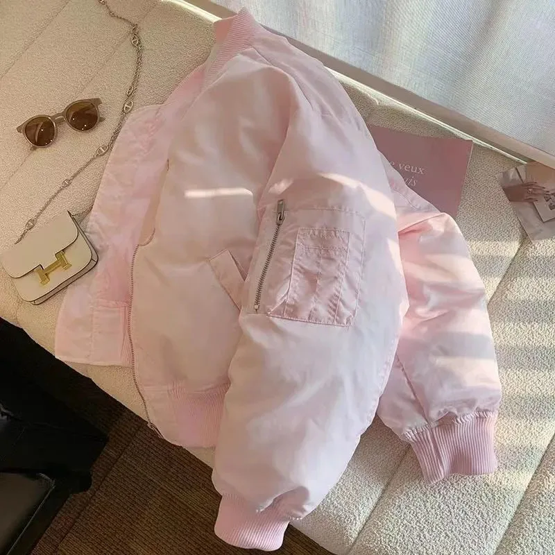 Vrouwen Herfst Winter Losse Katoenen Gewatteerde Bomberjas Koreaanse Zoete Korte Parka Uitloper Roze Dikker Warme Honkbal Uniform Jas