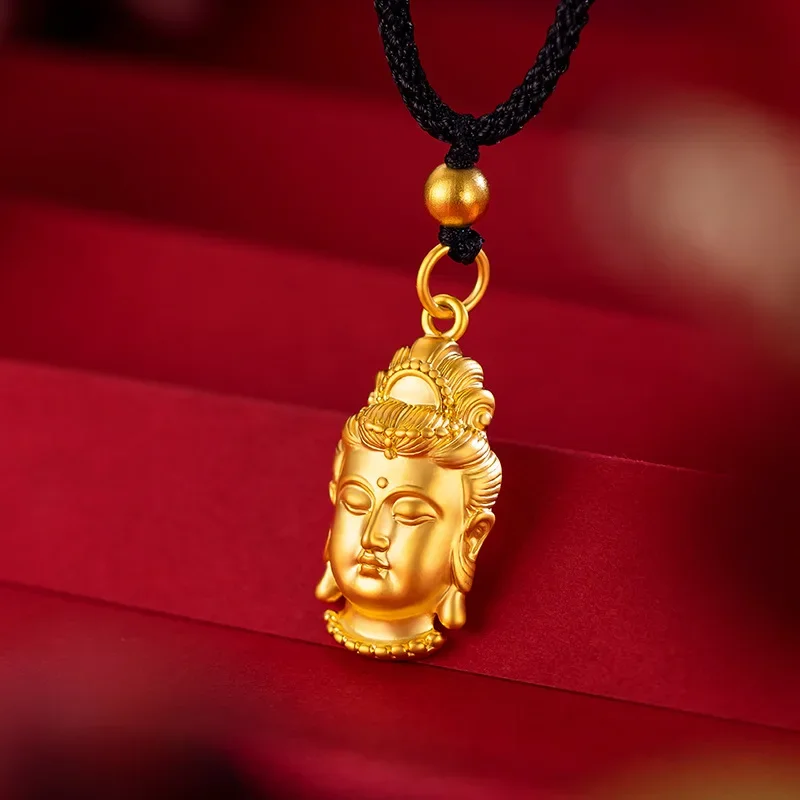 Gold same style 999 Guanyin 24K pendant 5D ancient peace Buddha head pendant AU750 same style for men and women as gifts
