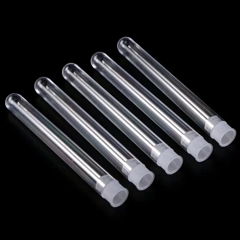 50Pcs/Pack 12x100mm Transparent Laboratory Clear Plastic Test Tubes Vials With Push Cap School Lab Supplies