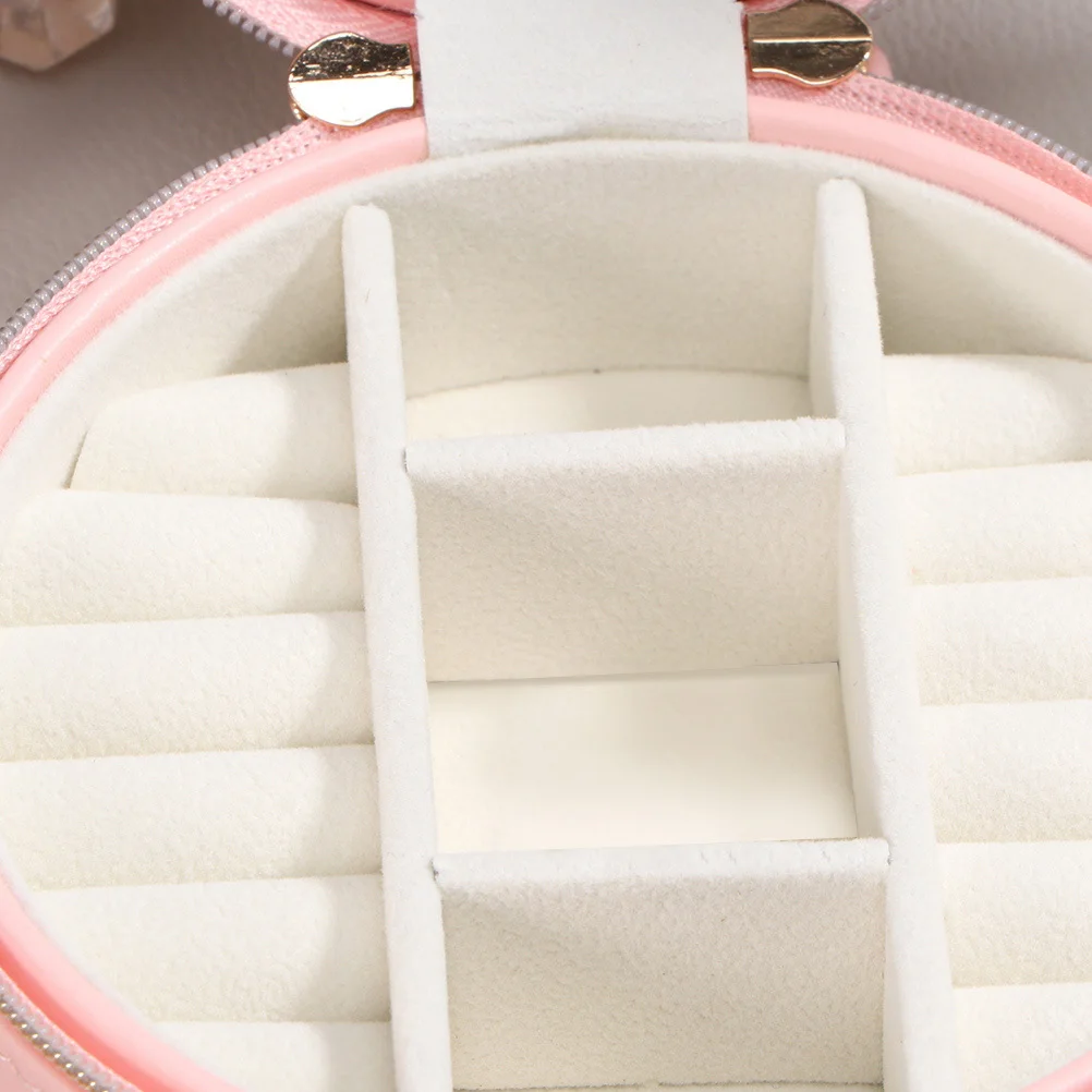 

1Pcs Round Jewelry Case Small Size Large Capacity Portable Organizer for Travel Pink Multi-Purpose Jewelry Case