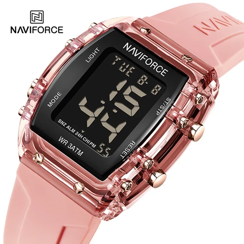 Relojes NAVIFORCE para mujer, reloj femenino con movimiento Digital LCD, moda 50m, banda de silicona resistente al agua, relojes de pulsera electrónicos deportivos