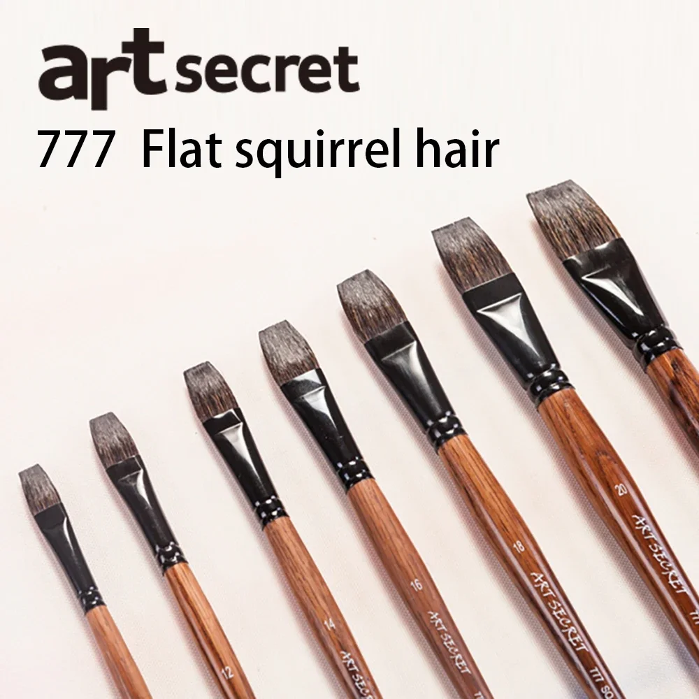Artsecret Paint-Brush 777SQ Flat Squirrel Hair Black Brass Oak Ferrule Wooden Handle Watercolor Artistic for Drawing