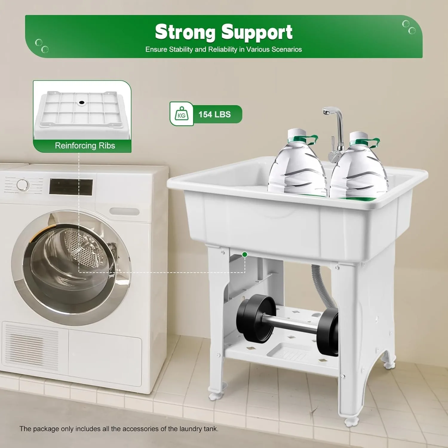 

Utility Sink Laundry Tub, with Hot and Cold Faucet, Valves Drain Pipe, Heavy Duty Slop Sinks for Washing Room, Garage or Shop