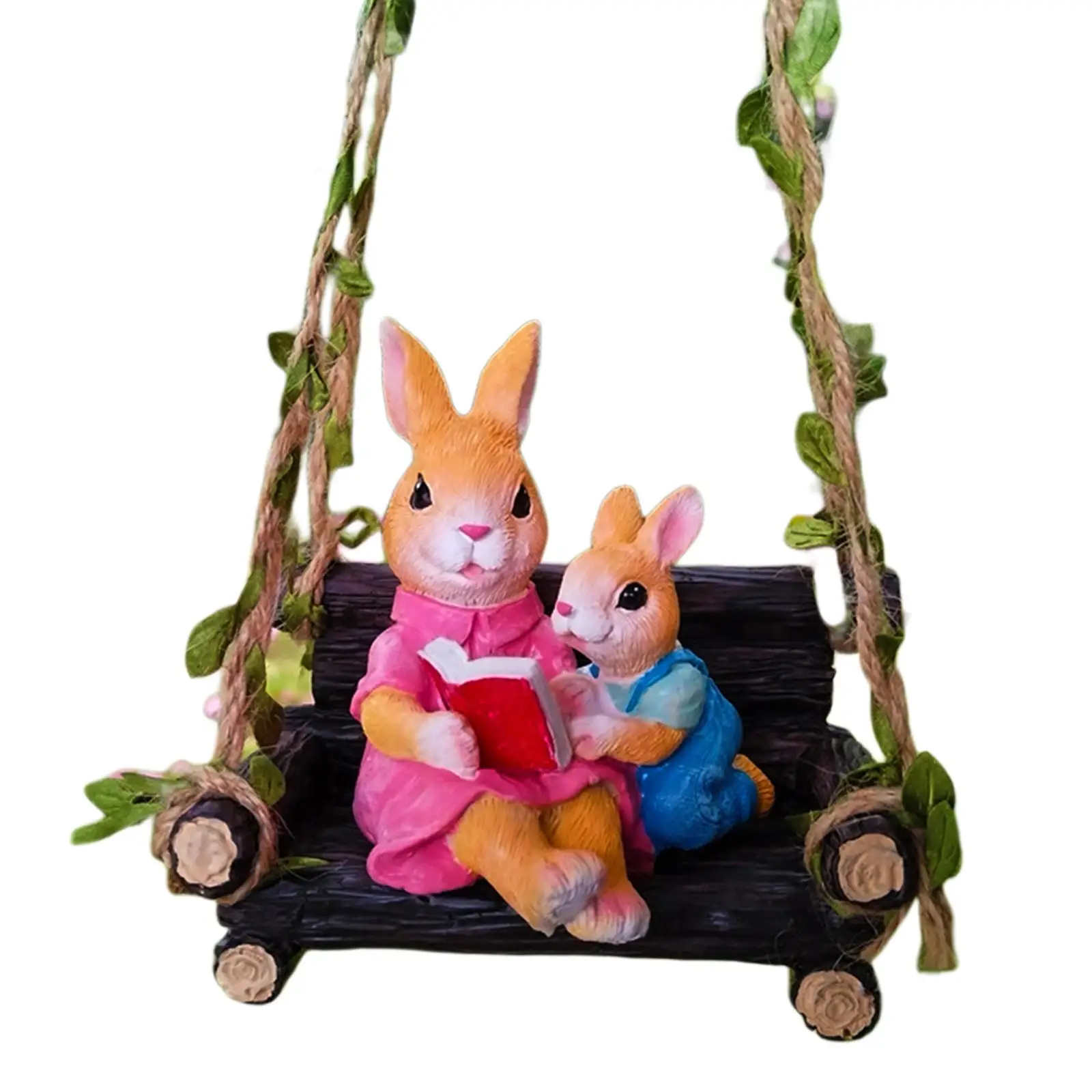 Garden Bunny Swing Statue Hanging Animal Figurine Resin Craft Cute Rabbit