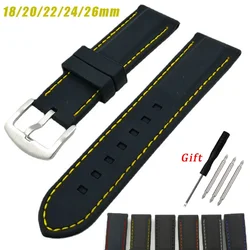 Rubber Strap 18mm 20mm 22mm 24mm 26mm Band Silicone Wristband Waterproof Bracelet Sport Watchband Universal Replacement Belt