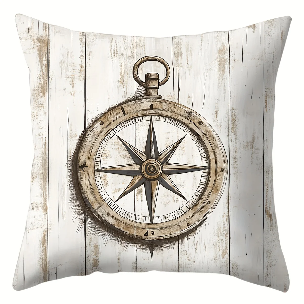 Set of 4 Printed Nautical Pillow Covers Coastal Ocean Decor Shams for Home Beach Theme Compass Anchor Lighthouse Ship Wheel Thro