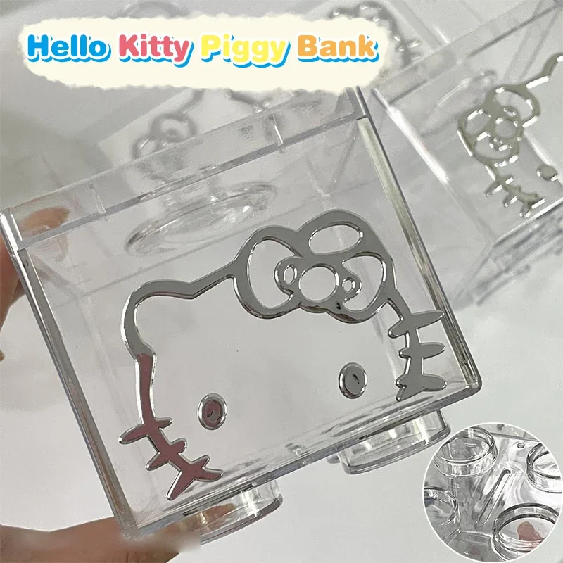 

Sanrio Hello Kitty Plastic Transparent Building Blocks Piggy Bank DIY Cartoon Stickers Decorative Spliceable Money-box Gifts