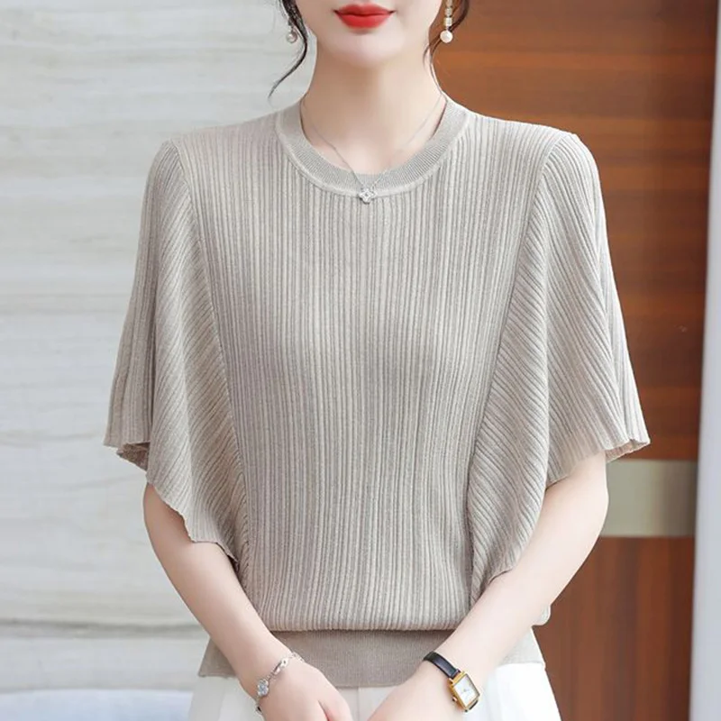 Stylish Solid Color Spliced Loose Batwing Sleeve Blouse Women Clothing 2023 Summer New Oversized Casual Pullovers Commute Shirt