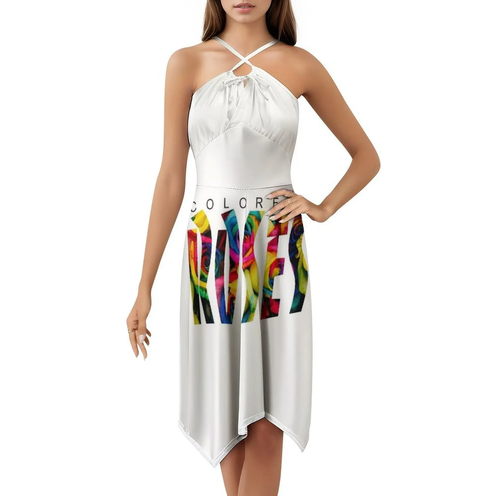 الورود الملونة نمط Preppy فستان قصير للنساء ألف خط فضفاض صالح فستان يوم غير رسمي ألوان ملونة فستان سهرة وردي المرأة