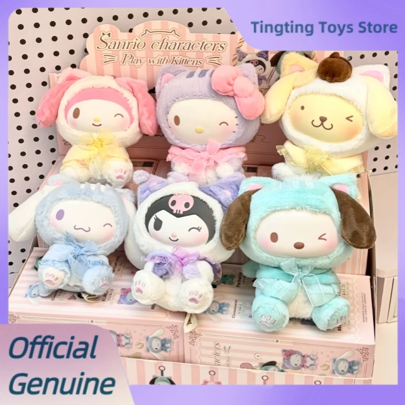 

Genuine Sanrio Characters Play With Kittens Series Blind Box Kuromi Melody Cute Vinyl Plush Pendant Doll Mystery Box Gifts