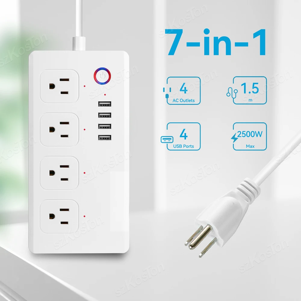Tira de Alimentación inteligente Tuya WiFi, enchufe inteligente de EE. UU., Protector contra sobretensiones, salida de sincronización con 3 puertos USB, tipo C, funciona con Alexa y Google Home, 16A