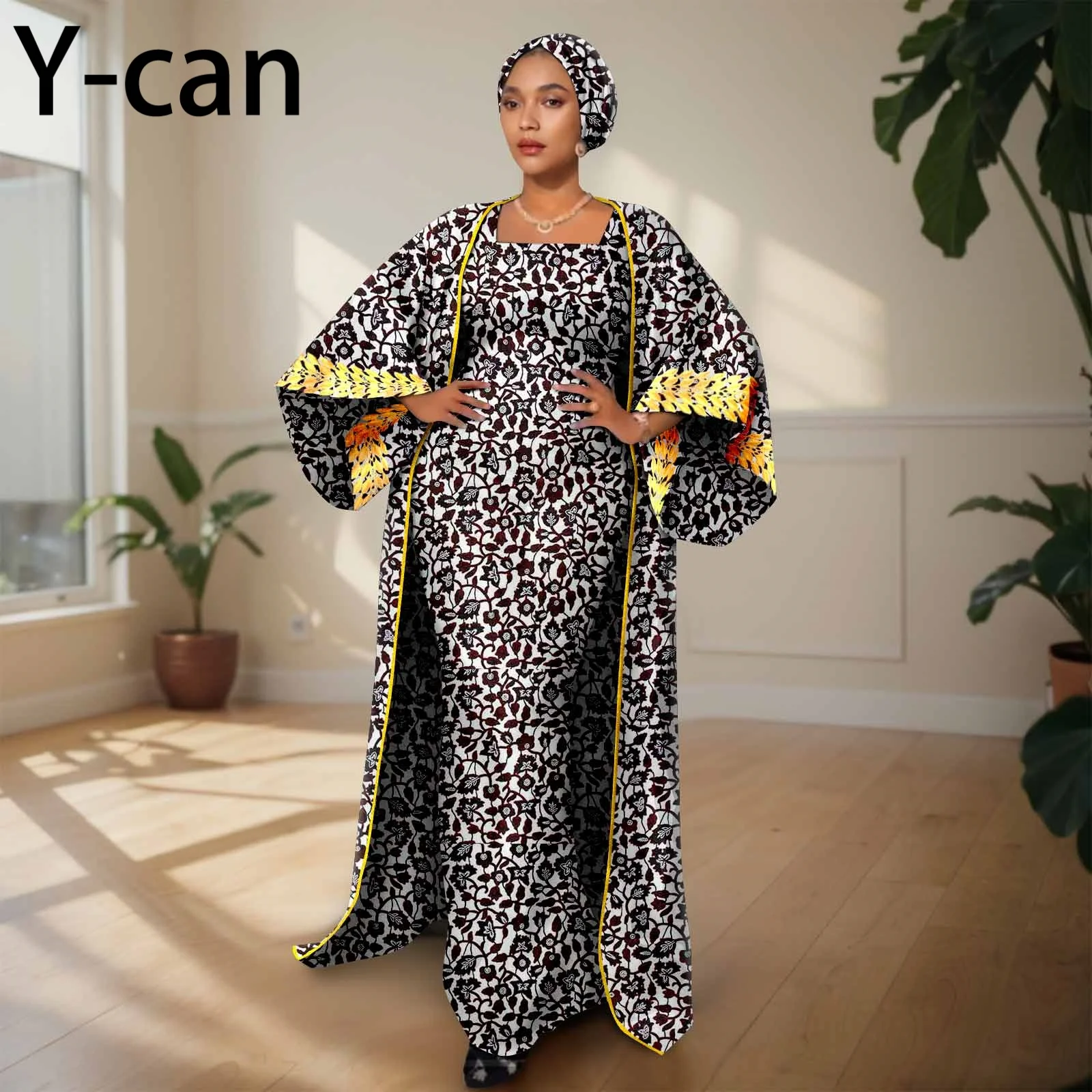 African Clothing for Women Female Suit Set Long Coat and Sleeveless Dress With Headscarf for Lady Traditional Outfits 2426029