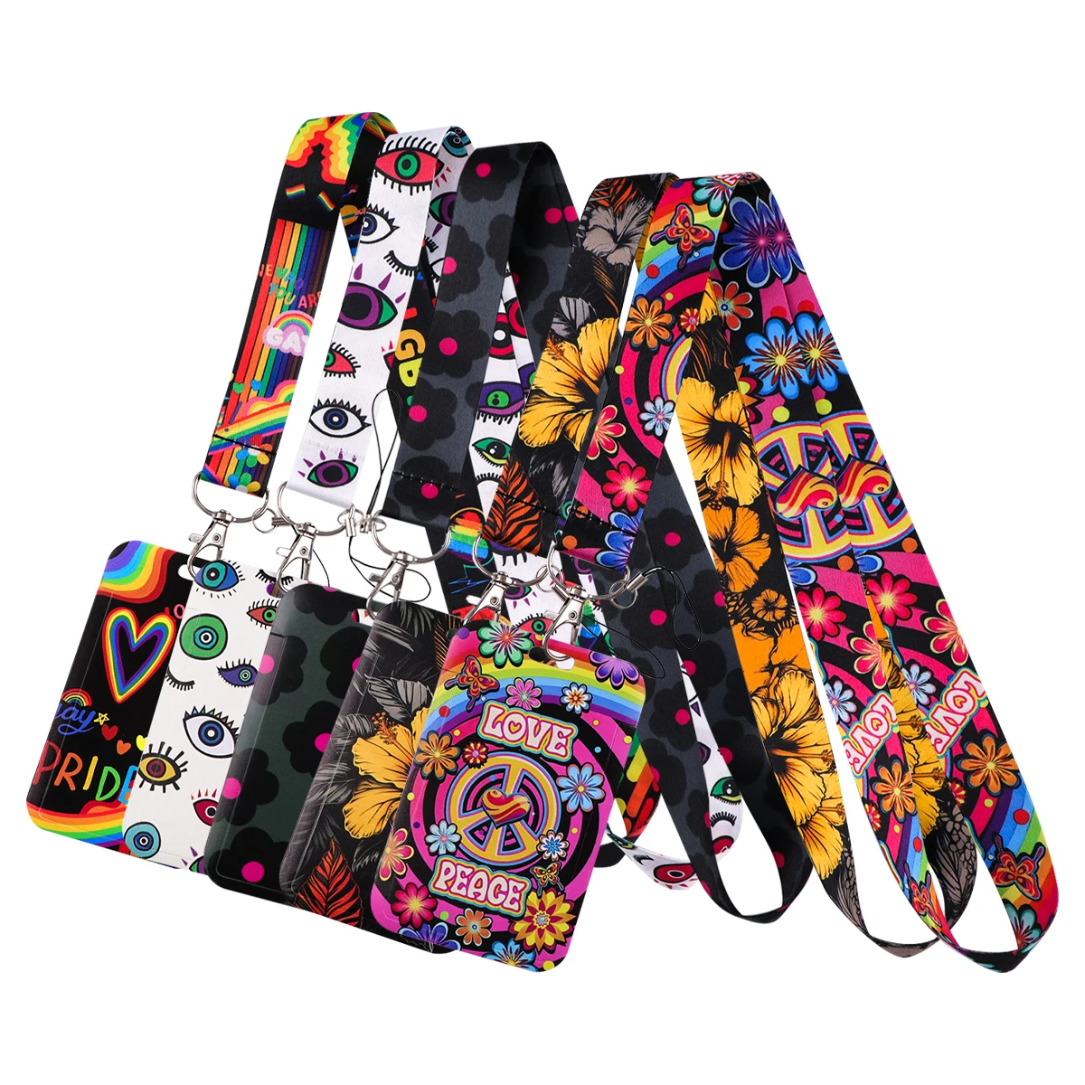 

Retro Flower Lanyard Neck Strap Keychain Eye Rainbow ID Card Cover Badge Holder Mobile Phone Hang Rope Keyring Accessories Gifts