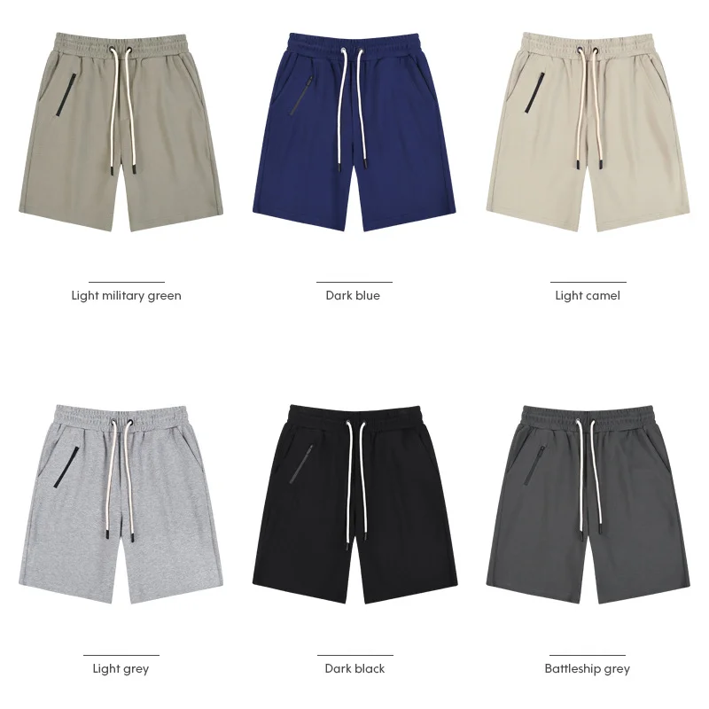 New Light Luxury Twill Men's Shorts Pure Cotton Fake Zipper Sports Drawstring Cropped Pants For Man Home Versati Casual Shorts