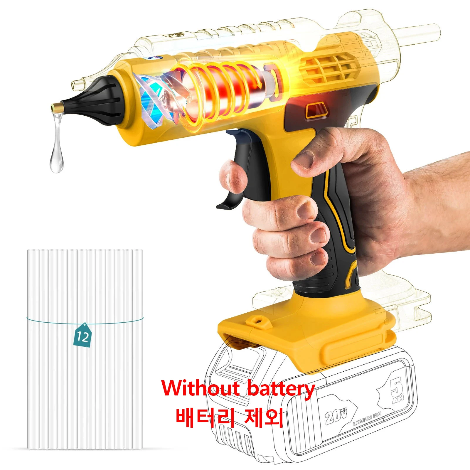 20V Upgraded Cordless Glun Gun Wireless Bondage Eletric Powerful Heavy Duty Glue Gun DIY with 12pcs glue sticks without battery