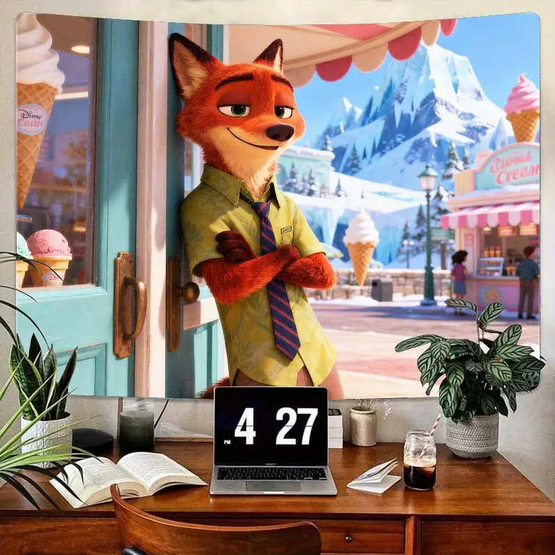 

1PC Zootopia Nick Wilde Fox Tapestry Cartoon Movie Wall Art Polyester Home Decor Living Room Bedroom Decor Gift for Fans