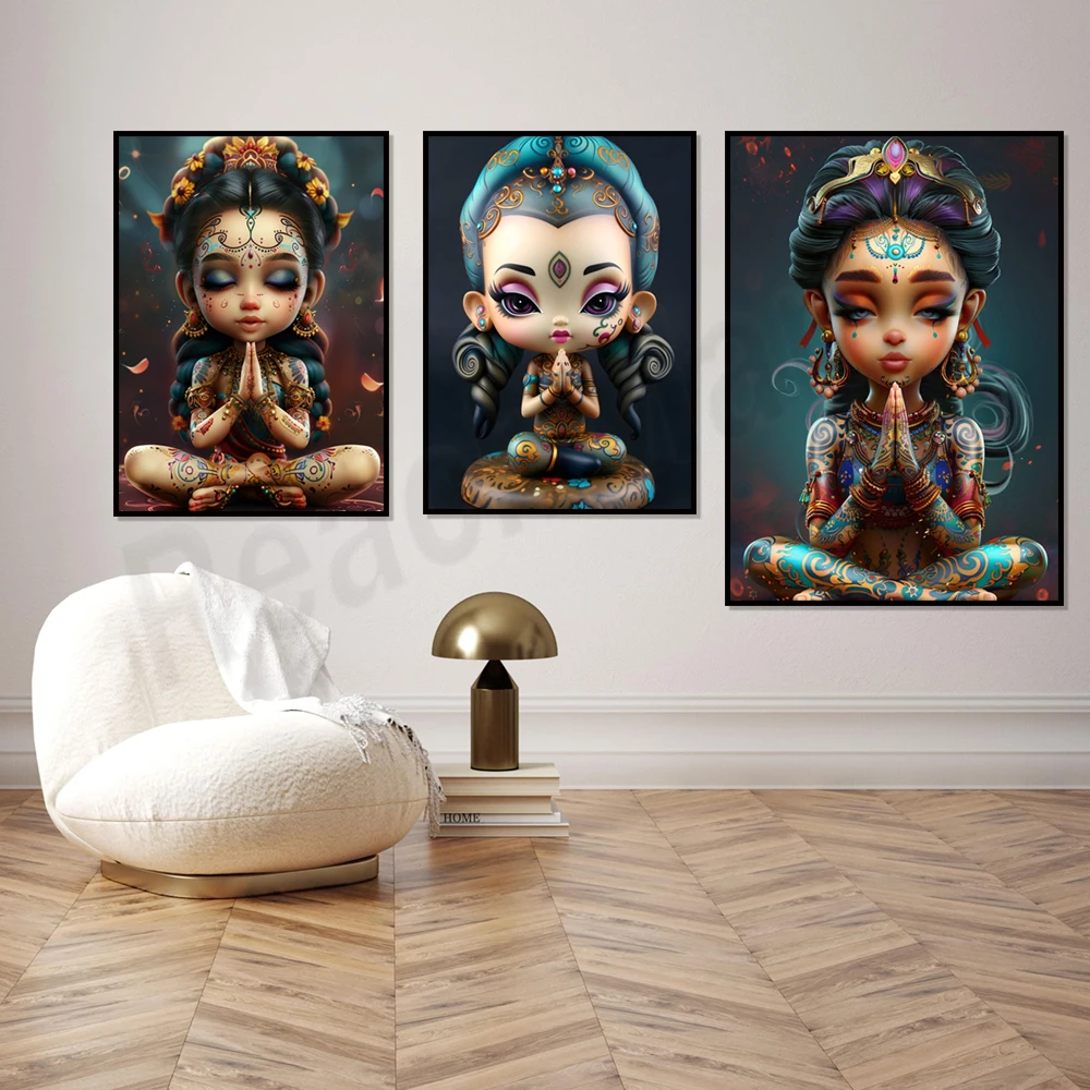Meditation doll art print, zen art, tranquil yoga studio decor poster, home decor aesthetic