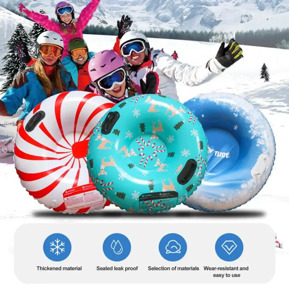 Anillo de esquí, tubo de trineo inflable de PVC, tubo de nieve grueso, tubo de nieve de invierno con mango, tabla de trineo de nieve duradera