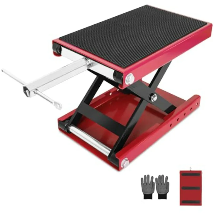 

Motorcycle Lift 1100 Lbs Ccity Scissor Jack with Anti-Slip Bottom and Wide Rubber Deck for ATV Cruiser Dirt Bikes Steel Hoist S