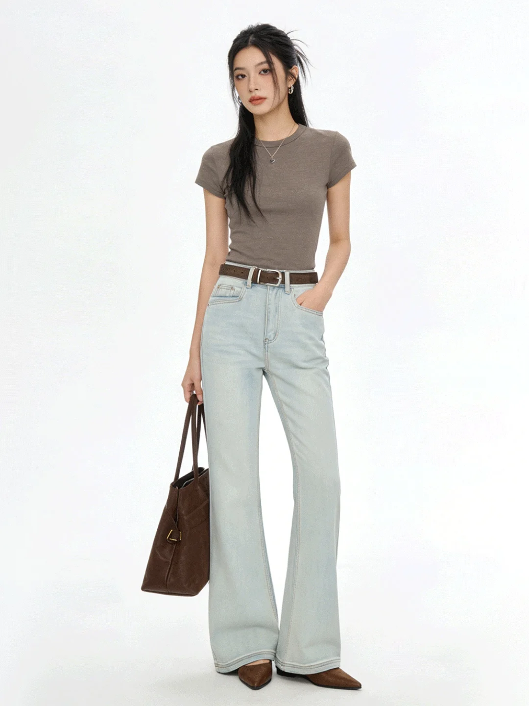 

High Waist Slimming Light Wa Bell Bot Jeans Women's Faionable Bootcut Pants Korean Sle Soft Denim Ladies Trousers