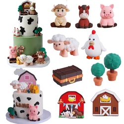Farm Animal Cake Topper with Yaks Ponies Sheep Piglets Chickens Farm Greenhouse for kids One Year Old 1st Birthday Party Decor