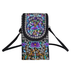 Lady Cell Phone Bag Crossbody Shoulder Wallet Purse Handbag Pouch Ethnic Style Embroidered Bag Flip Canvas Bag Retro Small Bolsa