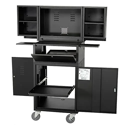 Industrial Mobile Fold-Out Computer Security Cabinet, Unassembled, Black, 24-1/2