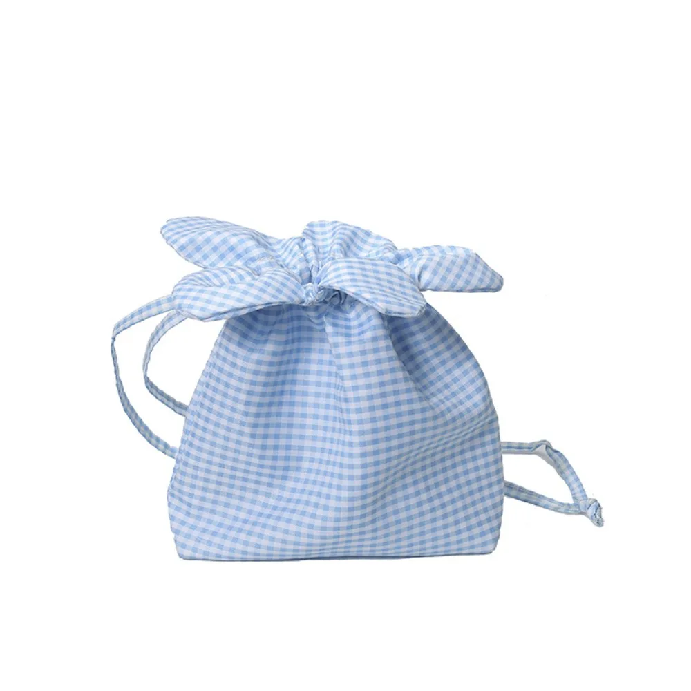 

Literary Korean Style Plaid Drawstring Bag Cute Printing Flower Handbag Large Capacity Cloth Small Crossbody Bag Shopping