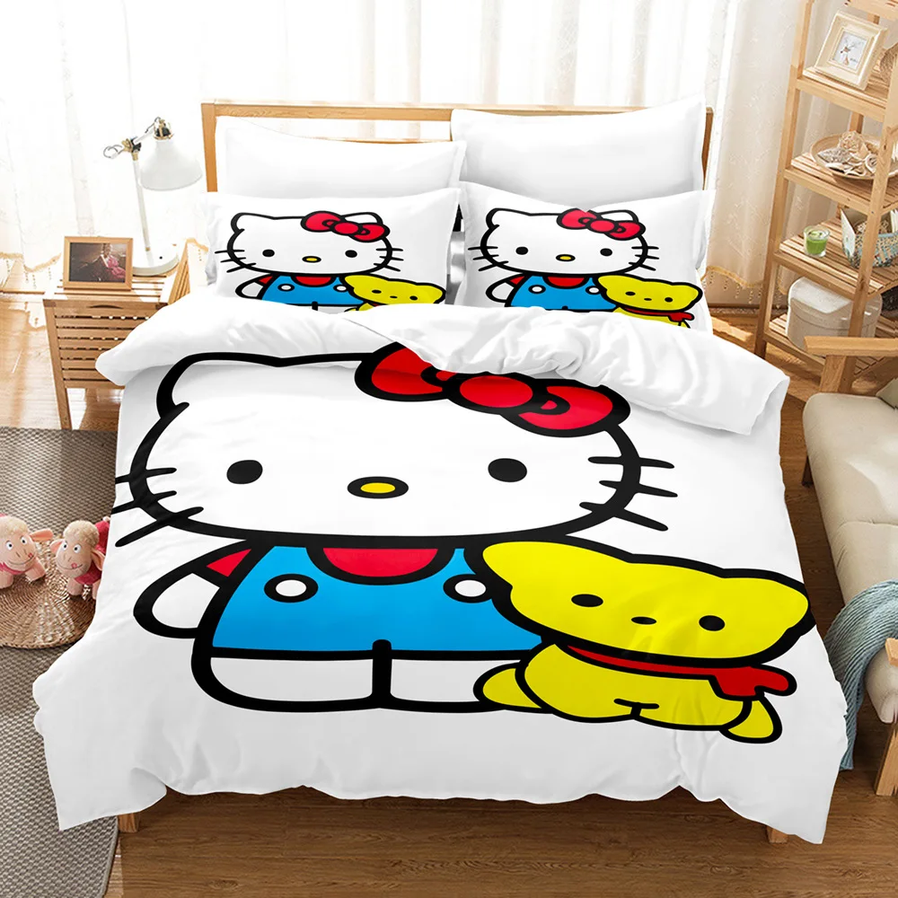 Imagem -04 - Olá Kitty Anime Conjunto de Cama Sanrio Duvet Cover Grupo Quilt Cover Cartoon Fronha Twin Full Queen Size