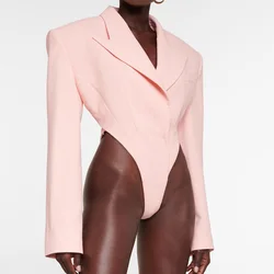 Luxury Pink Blazer Jackets Woman Notched Collar Full Sleeve Backless Ladies High Quality Spring Autumn Outwear Coat Customized
