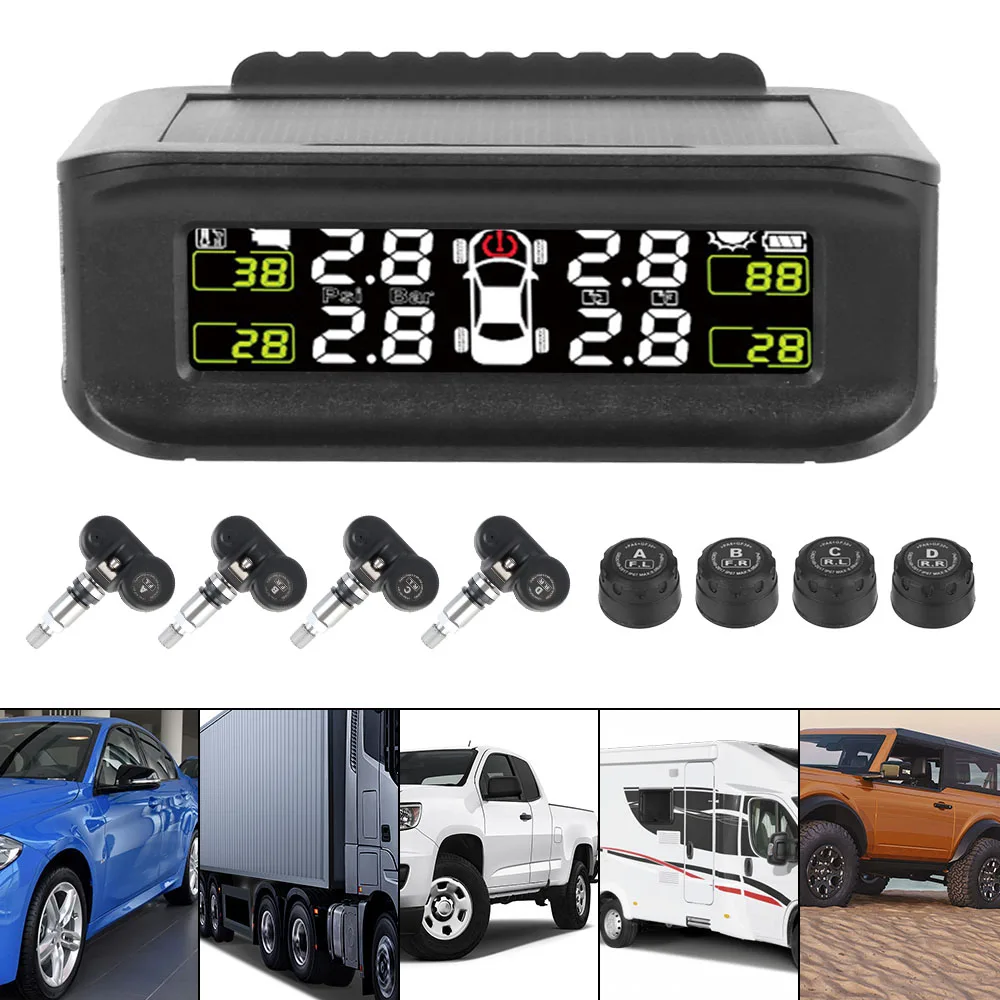 

Tire Pressure Alarm System Tire Pressure Monitoring System Car Safety Smart Car TPMS Digital Display Wireless Solar Power