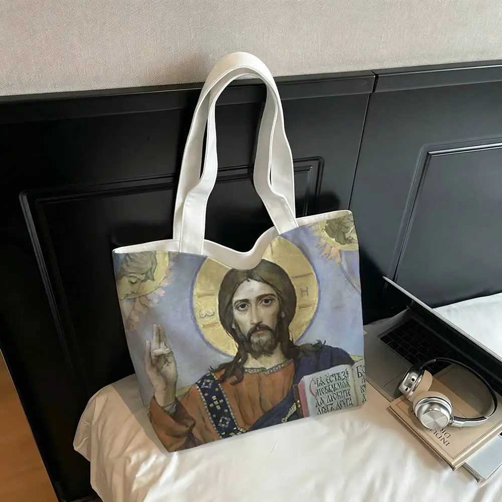 Russia Jesus Artists Canvas Painting   Printed Canvas Tote Bag Shoulder Bag Commuter Mommy Shopping Bag