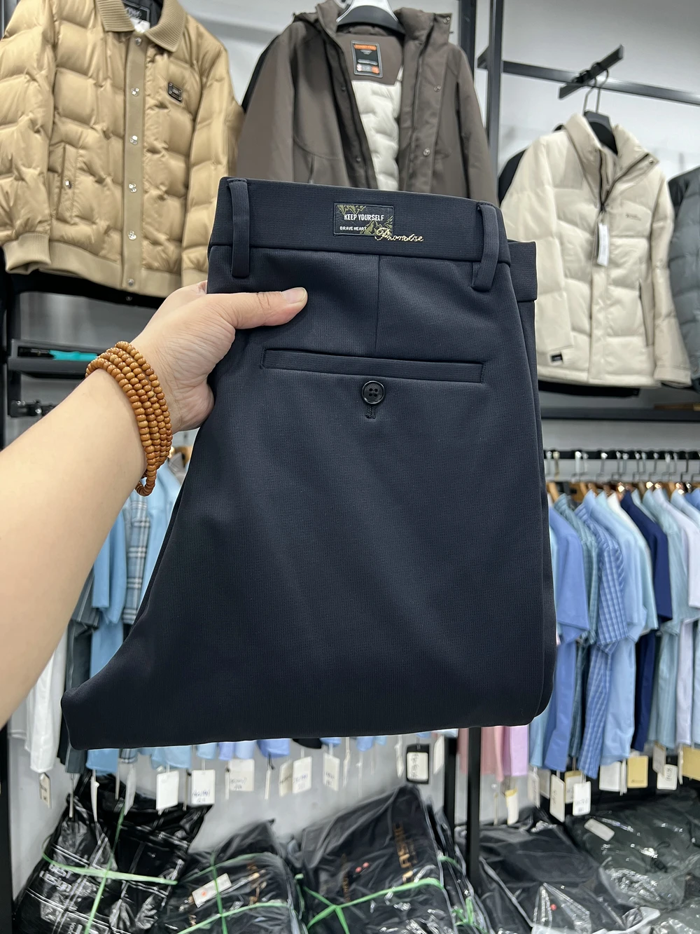 

Мужские повседневные брюки Busin Casual Thiened Fce, теплые, эластичные, однотонные, прямые, на пуговицах, для осени и зимы, в стиле «папиных» брюк