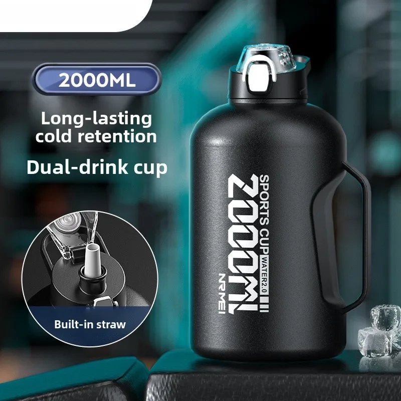 

Large Capaci 2000ML Sports Water Bottle Men's Portable Insulated Cup Stainl Steel 36 Big Belly Thermos for Outdoor Acti...