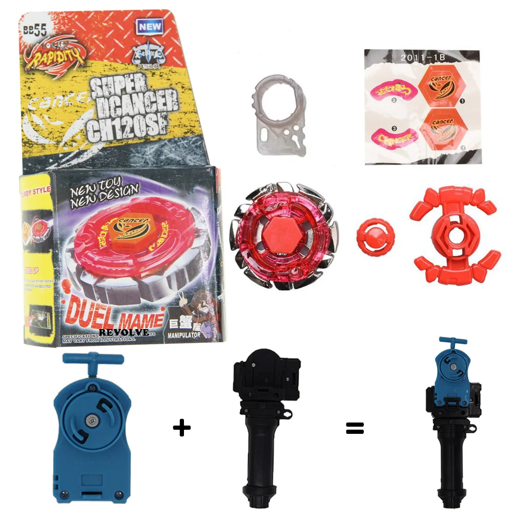 B-X TOUPIE BURST BEYBLADE BURST metal fusion Bb-55 Hybrid Wheel D Cancer Ch120Sf with grip +blue pull line
