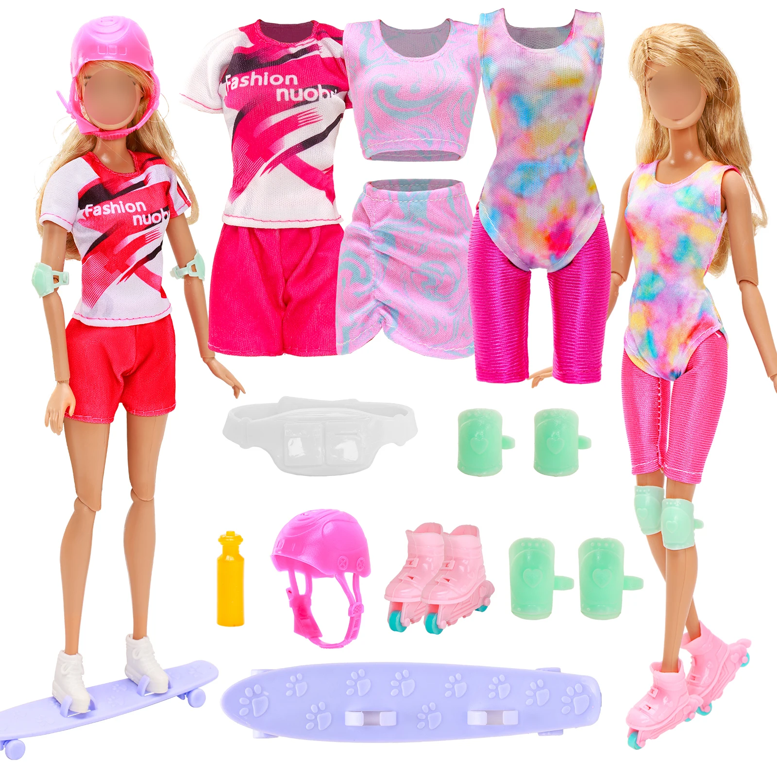 Barwa 12 Sets Doll Clothes and Accessories 1 Skating Clothes 1 Top Dress 1 Top Shorts Skating 10 Pcs Set for 11.5 Inch Doll