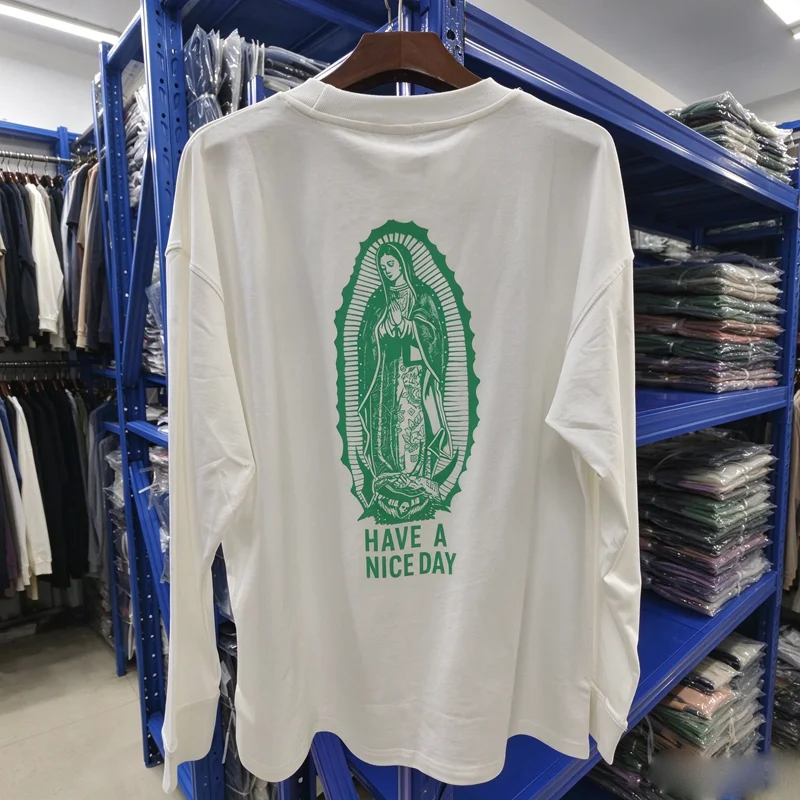 Long Sleeve WACKO MARIA Goddess Print T Shirt Japan Men Women High Quality Quick Dry Loose T-shirts Tops Tee Clothes