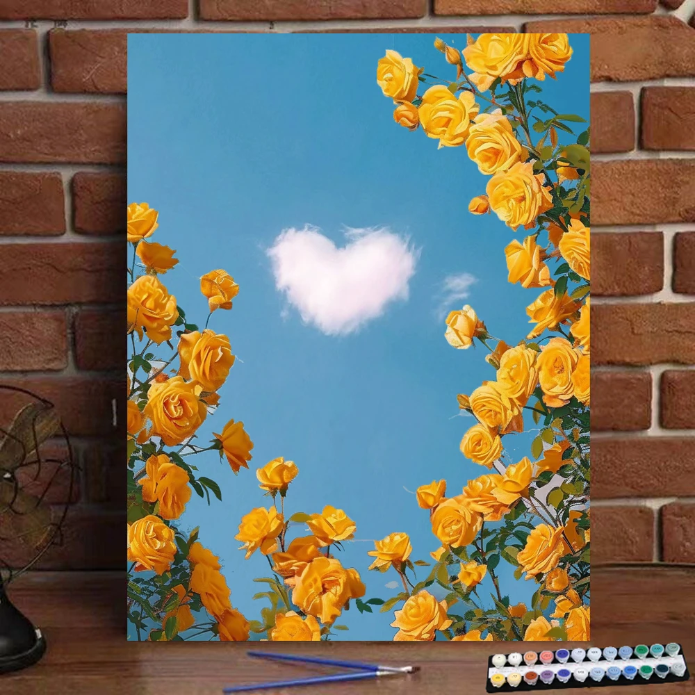 Painting by Numbers Yellow flowers and love clouds Art Culture Digital Painting Handmade Adult Children Gift Wall Decoration Dig