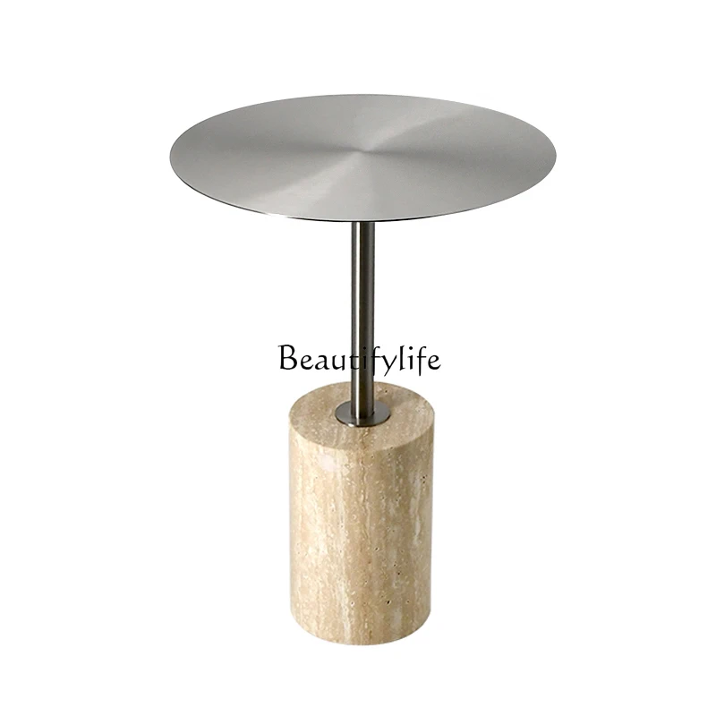 

*Nordic cave stone edge few stainless steel light luxury high-end corner few small round table
