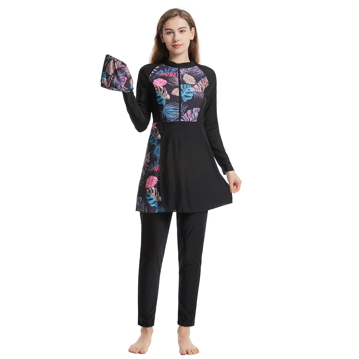 Turkey Dubai Bathing Wear Women Fashion Long Sleeve Printed Swimwear Islamic Muslim Full Cover Swimsuit Arabic Burkini Modest