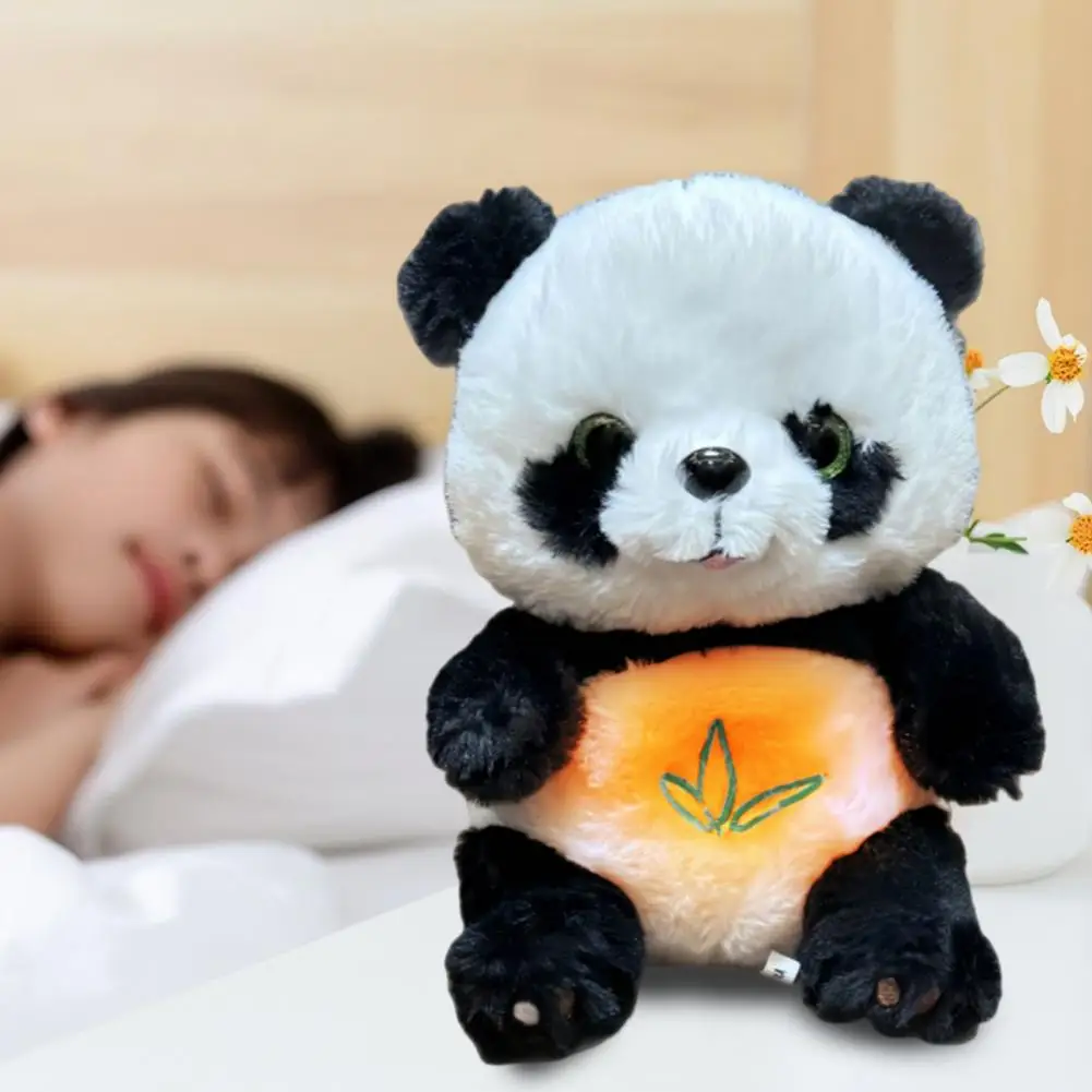 Panda Plush Toy with Sound Light Sensing Stuffed Animal Soothing Sleep Companion with Musical Lights Rhythmic Breathing Motion