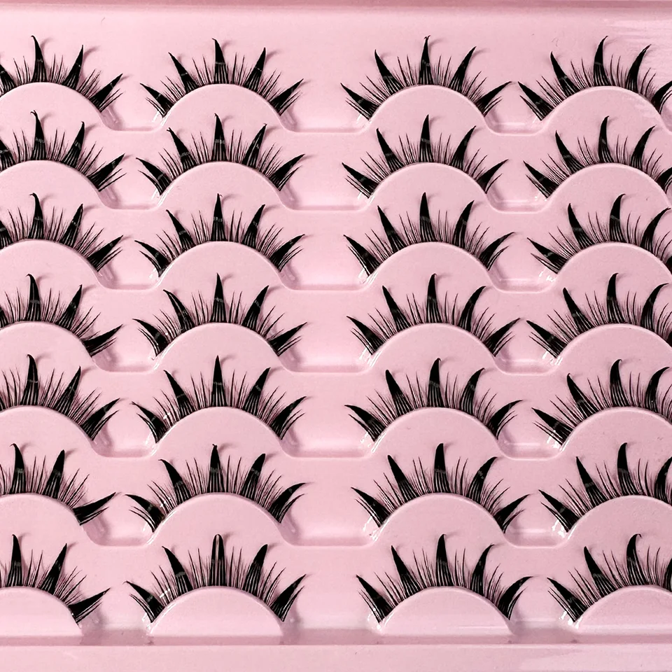 Nuevo 14/10/7/5 pares Pestañas manga naturales, suaves, cruzadas, banda transparente, pestañas postizas tipo muñeca para extensión cosplay 3