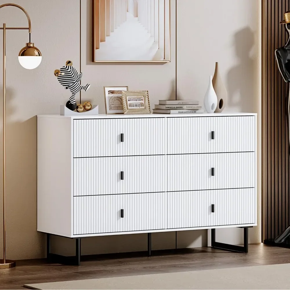 

White 6 Drawer Dresser for Bedroom Make Up Table Storage Organizer Dresser Toiletries Modern Chest of Drawers Hallway Furnitures