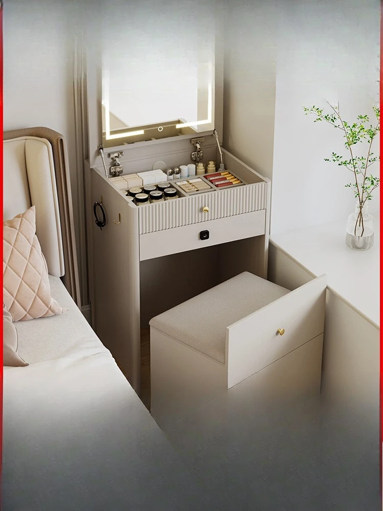

Flip dresser bedside table integrated with stool modern simple bedroom small apartment bedside ultra-narrow 40cm makeup table