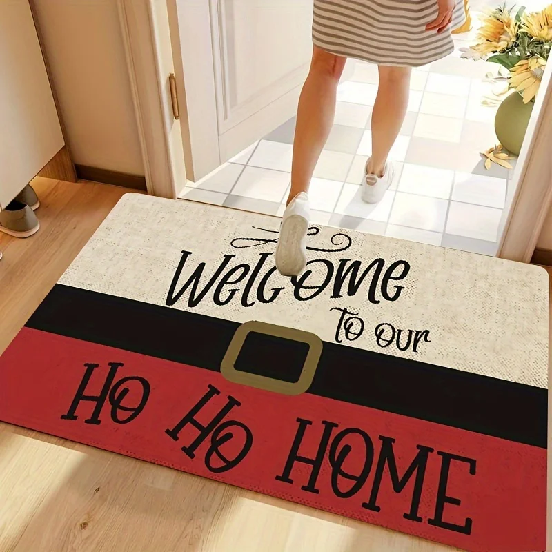 Merry Christmas Santa Belt Welcome Door Mat Living Room Entrance Non-slip Floormat Balcony Hallway Bath Rug Christmas Decoration