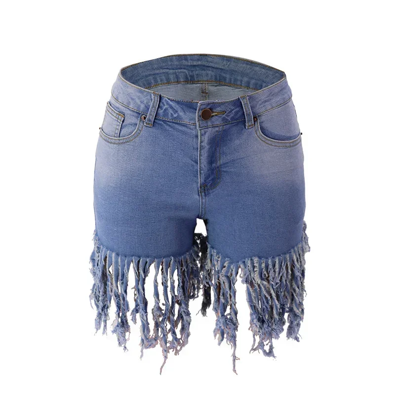 Fashion Tassel Splice Denim Shorts Women High Waist Three Quarter Pants Female Commuter Trend Streetwear New Stretch Mini Jeans