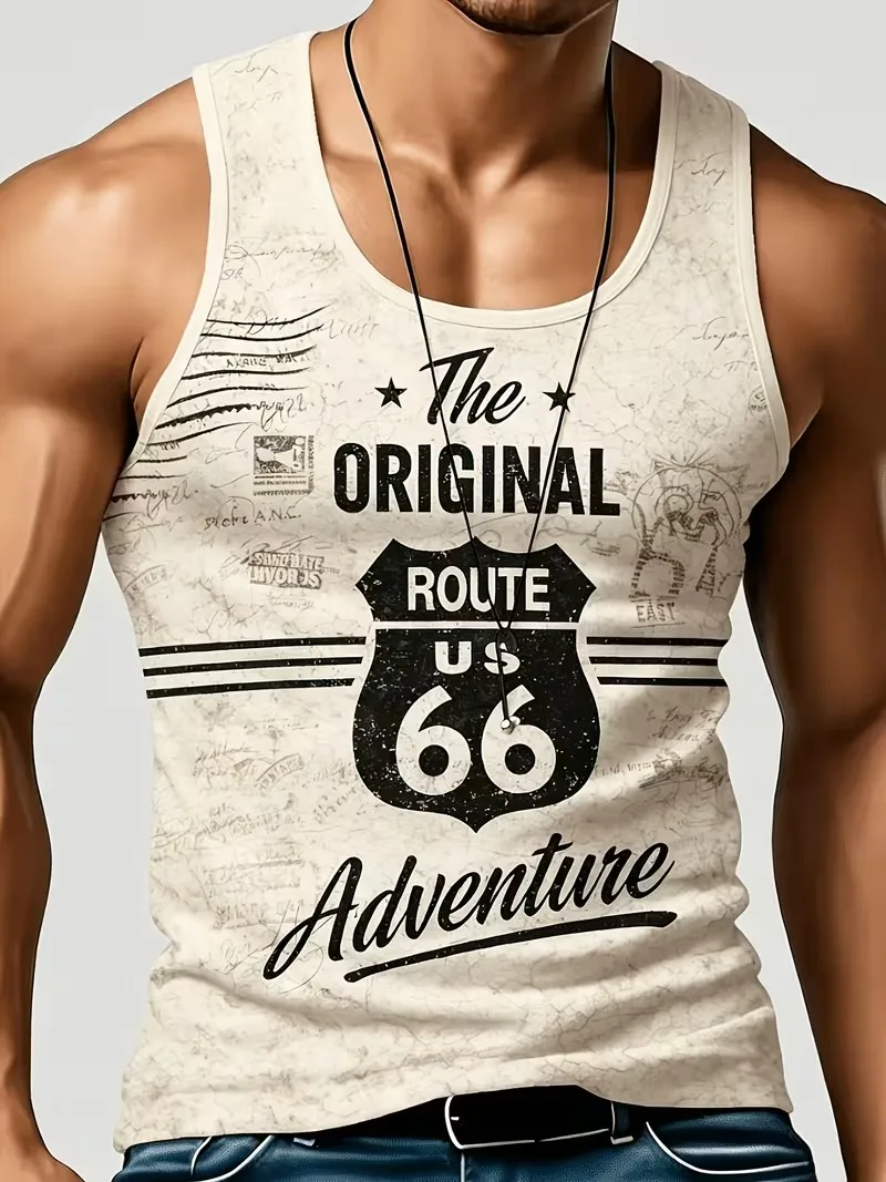 Retro 66 digital sports vest men's sports fitness running T-shirt summer fashion loose basketball suit quick drying men vest top