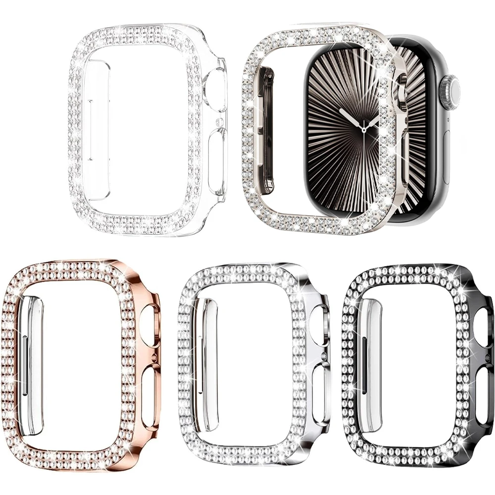 애플 워치 케이스 커버, 블링 다이아몬드 라인석 PC 범퍼 보호대, 얼굴 iWatch 보호, 시리즈 10 액세서리, 42mm, 46mm